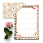 Kit 5 Envelope e 5 Papéis de Carta Vintage Dama das Flores