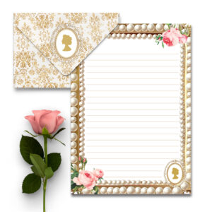 Kit 5 Envelope e 5 Papéis de Carta Vintage Dama das Flores