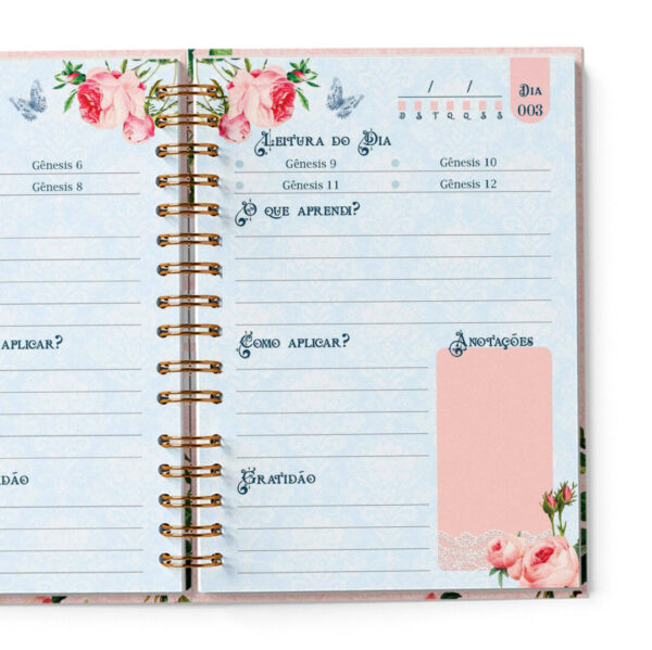 caderno devocional diario leitura da bíblia 365 dias com Deus leitura guiada cronograma flora vintage