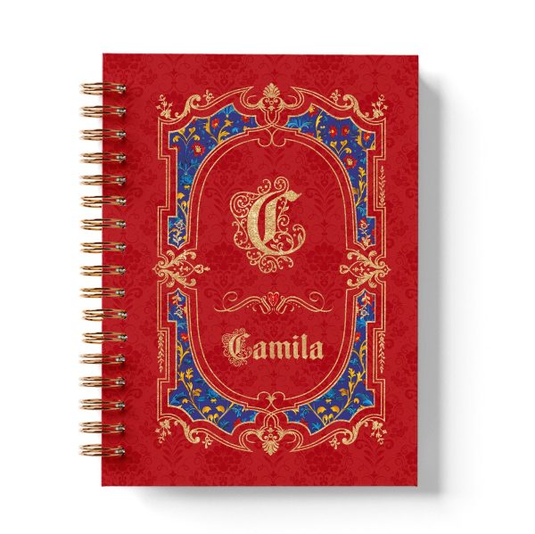 Caderno_branca_de_neve_capa_vermelha_azul_dourada_maçã_vintage_medieval_princesa_contos_fada