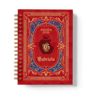 agenda_branca_de_neve_capa_vermelha_azul_dourada_maca_vintage_medieval_princesa_contos_fada