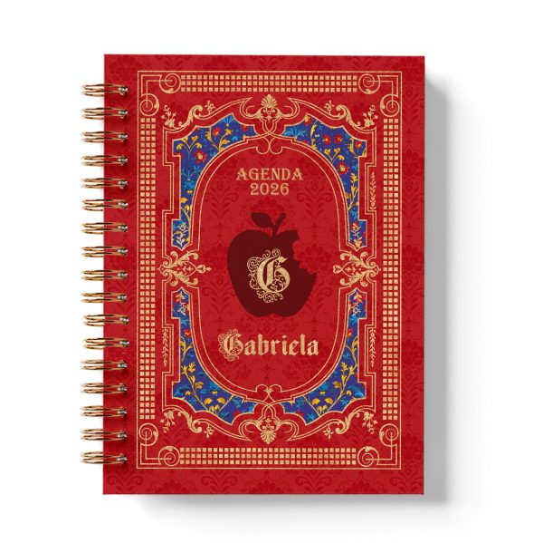 agenda_branca_de_neve_capa_vermelha_azul_dourada_maca_vintage_medieval_princesa_contos_fada