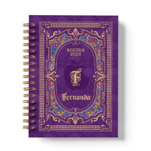 agenda_branca_de_neve_rainha_capa_roxa_dourada_maçã_vintage_medieval_princesa_contos_fada