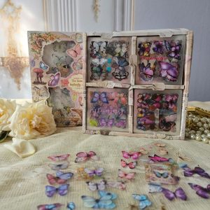 caixa cartelas adesivos vintage feminino boorboletas scrapbook
