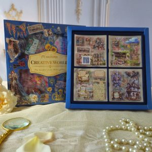 caixa cartelas adesivos vintage feminino mulheres camponesa flores molduras scrapbook