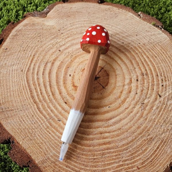 caneta cogumelo madeira com refil