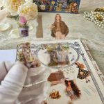 caixa cartelas adesivos vintage feminino mulheres camponesa flores molduras scrapbook